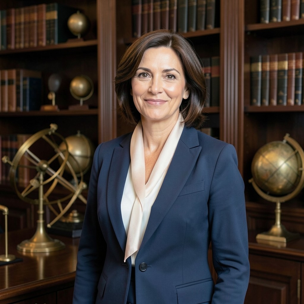 Anaïs Petit, consultante en statut professionnel, dans un cabinet au décor de instruments de précision en laiton
